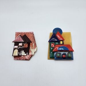 TWO (2) HOUSE PINS by Lucinda.   Vintage pin brooch resin  90s realtor